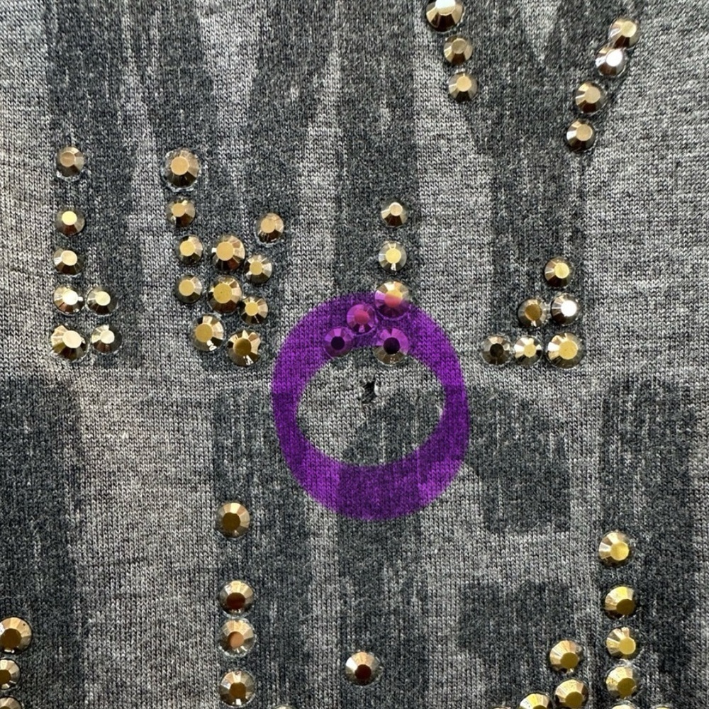 Haute Hippie Gray Rhinestone Rock & Roll is My Religion Surplus Sleeve Tee | M - Picture 11 of 14